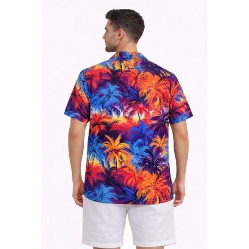 Erkek Tropikal Desenli Kısa Kol Gömlek Rahat Kalıp Yazlık Hawaii Tarz - Desenli