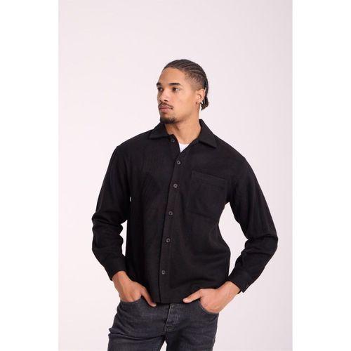 Frankel Kaşe Kumaş Tek Cepli Relaxed Fit Erkek Gömlek - Siyah