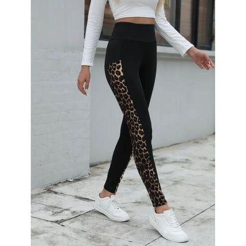 Kadın Yüksek Bel Cep Detaylı Leopar Desenli Dalgıç Tayt