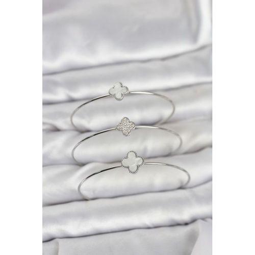 Gümüş Renk Yonca Model Zirkon Taşlı 3'lü Kadın Bileklik Kombini