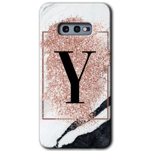 MRCİLETİSİM Samsung Galaxy S10e Kılıf Baskılı Kapak - Pembe Mermer Desenli Y Harfi + 5D Tam Kaplayan Cam