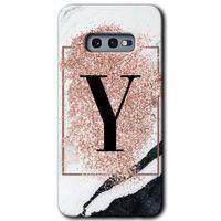 MRCİLETİSİM Samsung Galaxy S10e Kılıf Baskılı Kapak - Pembe Mermer Desenli Y Harfi + 5D Tam Kaplayan Cam