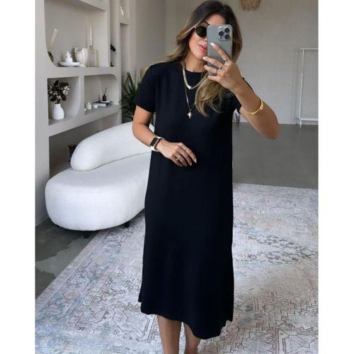 Lucky Life Kadın Viskon Kumaş Kısa Kollu çift Yırtmaç Detaylı Salaş Elbise