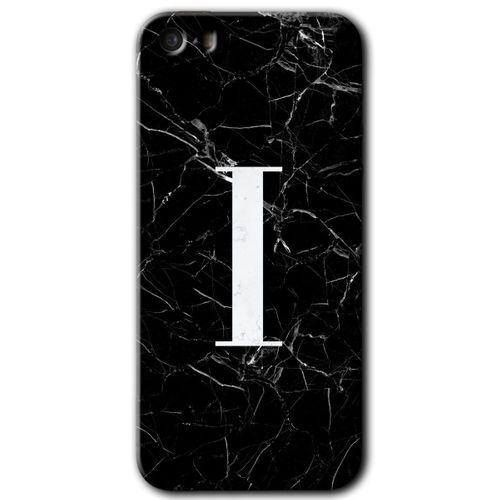 Potkal Hediye Fabrikası iPhone 5s Kılıf HD Desen Baskılı Arka Kapak - Siyah Mermer Desenli I Harfi