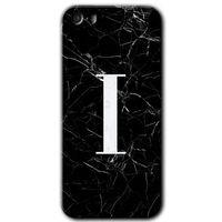 Potkal Hediye Fabrikası iPhone 5s Kılıf HD Desen Baskılı Arka Kapak - Siyah Mermer Desenli I Harfi