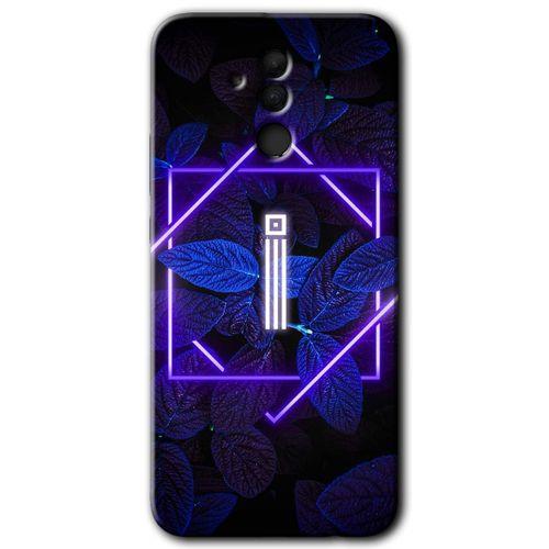 MRCİLETİSİM Huawei Mate 20 Lite Kılıf Baskılı Kapak - Dark Neon Yaprak İ Harfi + 5D Tam Kaplayan Cam