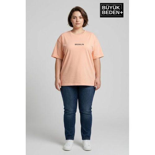 Süperlife Kadın Büyük Beden Orta Brooklyn Baskılı 3xl-6xl Bisiklet Yaka Tshırt SPR26BTSK510-8