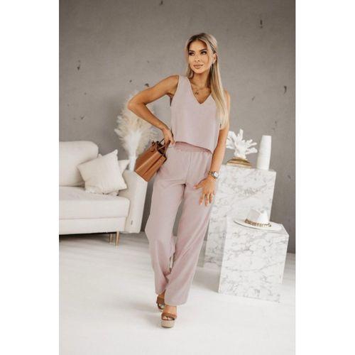 Kadın Üstü V Yaka Kolsuz Krop Alt Beli Lastikli Pantalon İki İplik Takım