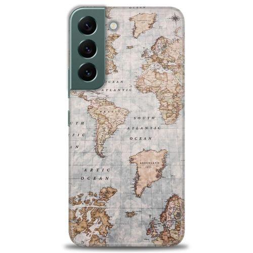 Samsung Galaxy S22 Kılıf HD Baskılı Kılıf - Dünya Haritası + Tam Ekran Koruyucu