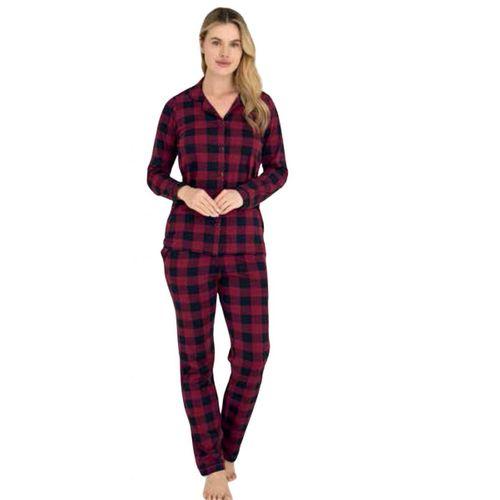 Kly Kadın Kareli Önden Düğmeli Mürdüm Kışlık Pijama 9205