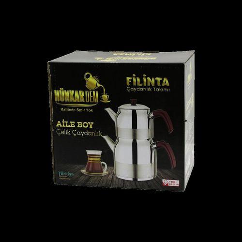 Çelik Çaydanlık Seti Aile Boy 1.5L + 3L Kendinden Süzgeçli