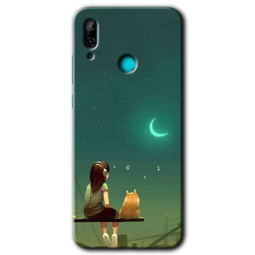 Huawei P smart 2019 Kılıf Baskılı Kapak - Kedili Kız +Tam Kaplayan Mat Seramik