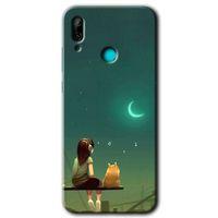 Huawei P smart 2019 Kılıf Baskılı Kapak - Kedili Kız +Tam Kaplayan Mat Seramik