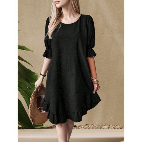 Kadın Kısa Kollu Kol Ve Eteği Volanlı Bisiklet Yaka Aerobin Elbise