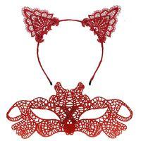Ateş Kırmızısı Dantel Taç ve Maske Seti 10 No - Maskeli Balo &amp; Özel Gün Seti