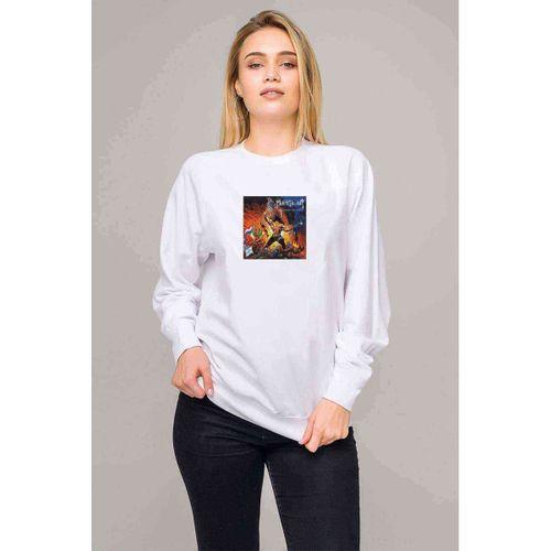Manowar Warriors Of The World Baskılı Beyaz Kadın Sweatshirt