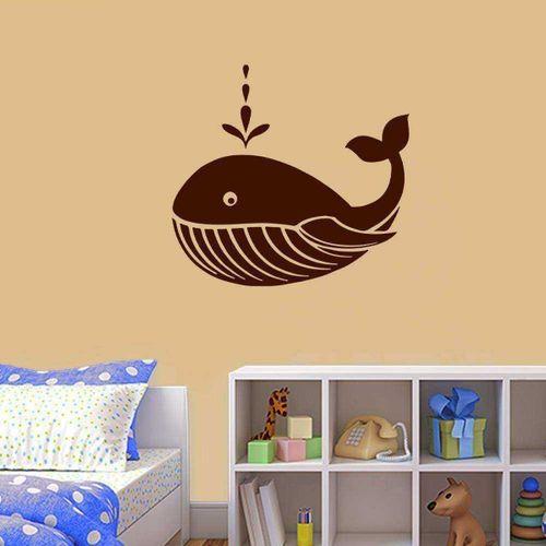 Sevimli Balina Silüeti Dekoratif Çocuk Odası Duvar Sticker, Çıkartma Kahverengi Koyu