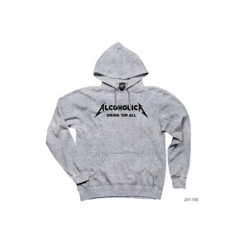 Alcoholica Drink em All Gri Kapşonlu Sweatshirt Hoodie