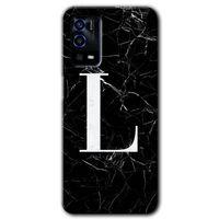 Oppo A55 Kılıf HD Desen Baskılı Arka Kapak + Temperli Cam - Siyah Mermer Desenli L Harfi