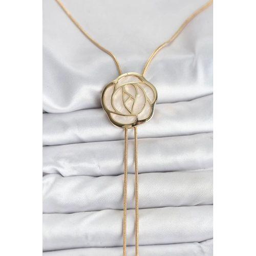 Pirinç Gold Renk Gül Model Asansörlü Kadın Kolye