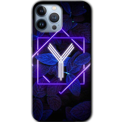 iPhone 13 Pro Kılıf HD Desen Baskılı Arka Kapak + Mat Kobra Cam - Dark Neon Yaprak Y Harfi