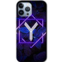 iPhone 13 Pro Kılıf HD Desen Baskılı Arka Kapak + Mat Kobra Cam - Dark Neon Yaprak Y Harfi