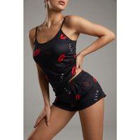 Öpücük Desenli Siyah Askılı Şortlu Kadın Pijama Takımı Brf1358