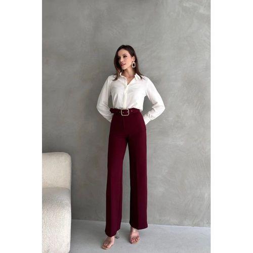 Kadın Yüksek Bel Krep Kumaş Full Likralı Ispanyol Paça Kemer Dahil Pantolon