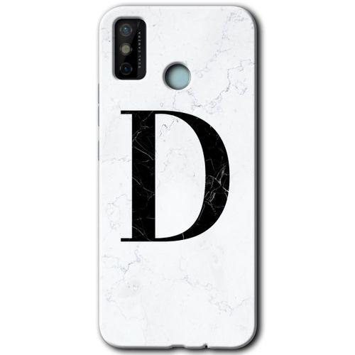 Tecno Spark 6 Go Kılıf HD Desen Baskılı Arka Kapak - Beyaz Mermer Desenli D Harfi + Kırılmaz Cam