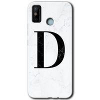 Tecno Spark 6 Go Kılıf HD Desen Baskılı Arka Kapak - Beyaz Mermer Desenli D Harfi + Kırılmaz Cam