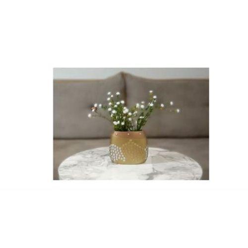 2 Adet Vazo Dahil,Vazoda Çiçek,Beyaz Yapay Çiçek,Vazo Dekoratif Altın Mozaik Poliresin 10X15X5Cm