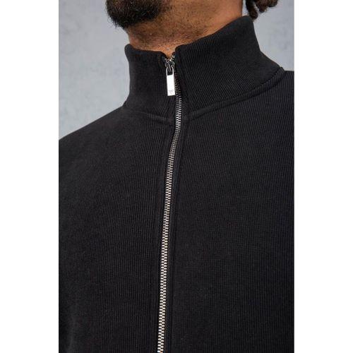 Ron Selanik Örme İçi Peluş Çift Fermuarlı Dik Yaka Erkek Hırka Sweatshirt  - Siyah