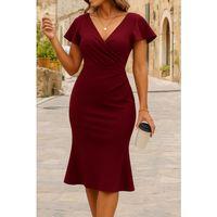 Kadın Kısa Kelebek Kollu Kruvaze Yaka Ithal Krep Midi Elbise