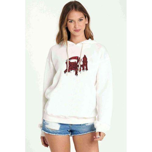 Death Logo Baskılı Beyaz Kadın Kapşonlu Sweatshirt