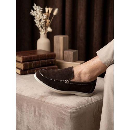 BA0252 %100 İçi Dışı Hakiki Deri Erkek Kahverengi Süet Casual Loafer Termo Taban Ayakkabı