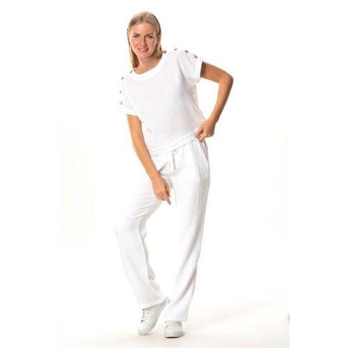 Beli Lastikli Multi Çift Cepli Müslin Kadın/Erkek Unisex Yazlık Pantolon Beyaz Byz