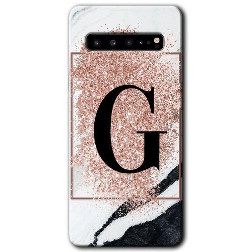 Galaxy S10 Plus Kılıf HD Desen Baskılı Arka Kapak - Pembe Mermer Desenli G Harfi