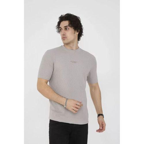 Unisex Bisiklet Yaka Slim Fit T-Shirt- Boyalı Gri