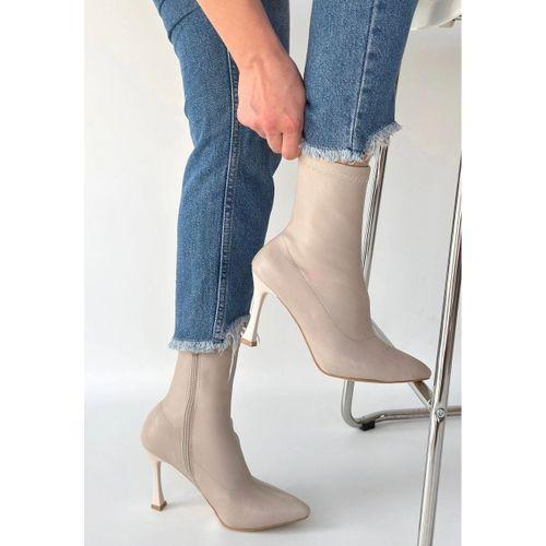 Orjen Bej Cilt Streç Topuklu Bot