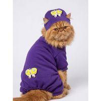Violet Wings Kedi Bere ve Tulum Kombini | Mor Renk 3D Kelebek Aksesuarlı Penye Kedi Kıyafeti | 2 Parça
