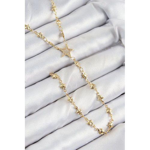 Pirinç Zirkon Taşlı Yıldız Model Gold Renk Y Kolye