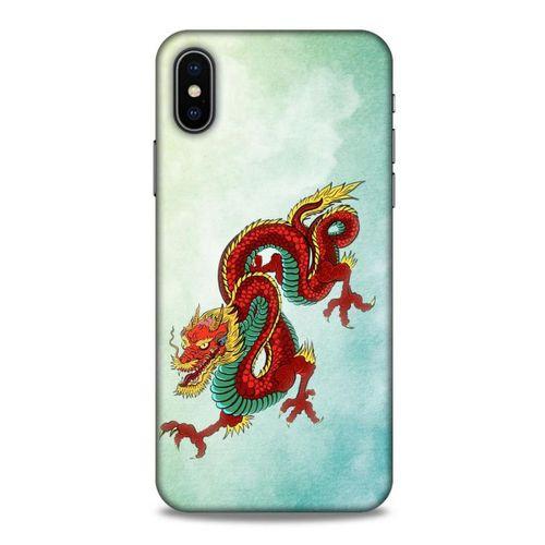 Apple Iphone X Kılıf Dragons (25) Antişok Kapak Tatoo Sarı Kırmızı Ejderha
