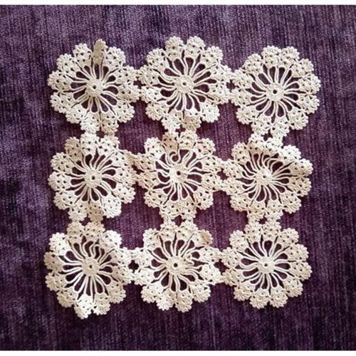 El İşi Dantel Çiçekli Tığ İşi Bej 16X17Cm
