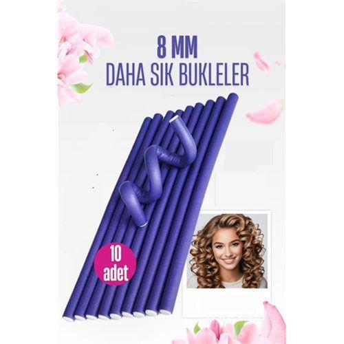 Modacar Sosis Latex Bigudi - Isısız Saç Bigudisi - 10 Adet 8 mm
