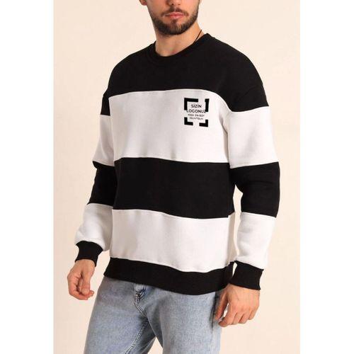 Bisiklet Yaka Parçalı Özel Üretim Sweatshirt- Siyah