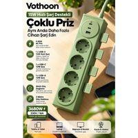 4’lü Akıllı Priz Tek Dokunuşla Fiş Çıkarma 2 Metre Kablo 2 Type-c + Usb 15w Hızlı Şarj 3680w