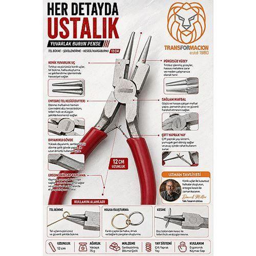 Kuyumcu Hobi Takı İçin Yuvarlak Burun Pense Tel Bükme Şekillendirme Kesicili Kargaburnu 12 cm 723594