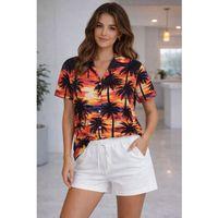 Tropikal Palmiye Desenli Gömlek Şort Takım Yazlık Rahat Kalıp - Desenli