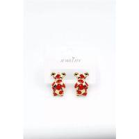 Mineli Ayıcık Küpe - Kırmızı