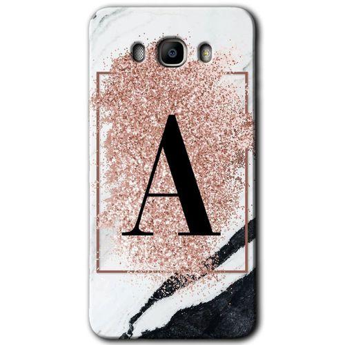 MRCİLETİSİM Samsung Galaxy J7 2016 Kılıf HD Desen Baskı Arka Kapak + Temperli Cam - Pembe Mermer Desenli A Harf
